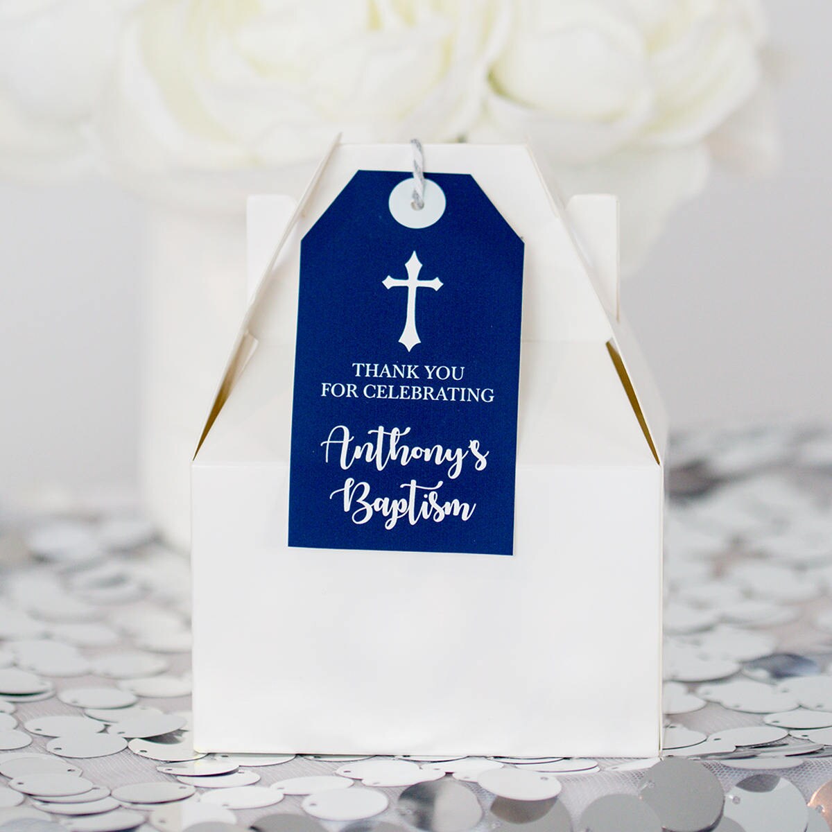 Baptism Favor Tags in Navy Blue and White Boys Baptism Etsy