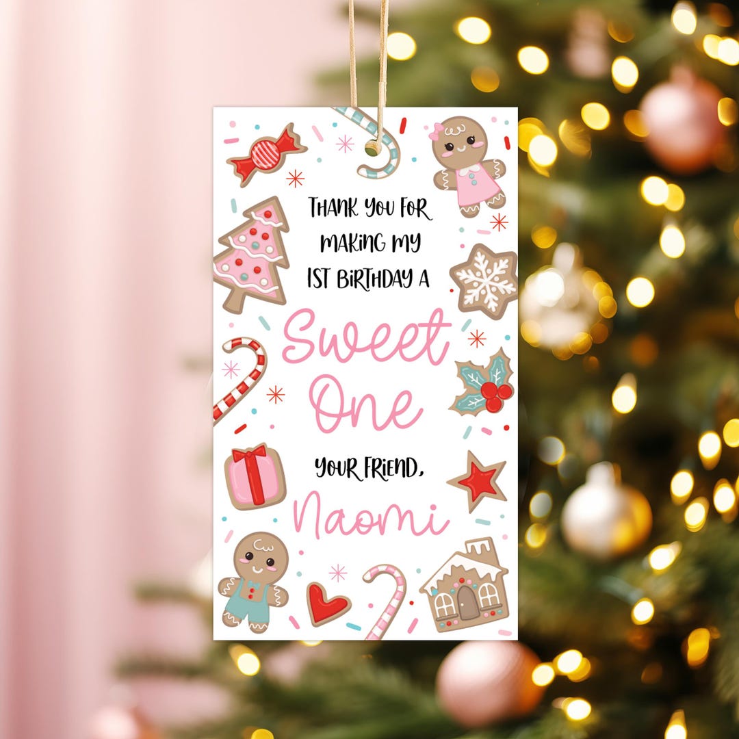 Editable Christmas Cookie Birthday Party Favor Tags in Pink Gingerbread ...