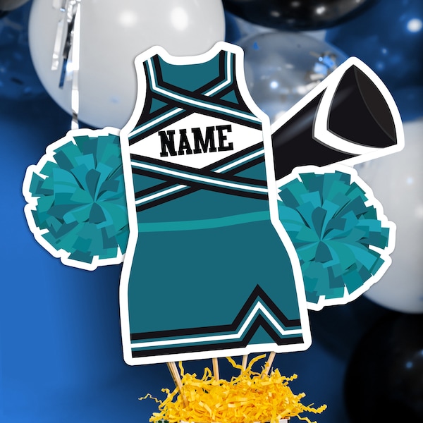 Cheerleading Centerpieces in Teal Black Printable Cheer Centerpieces Teal Black Cheerleading Table Decorations Cheer Banquet Black Teal