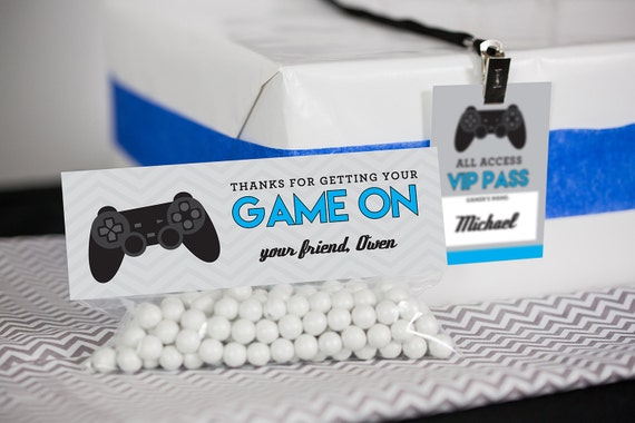 Video Game Treat Bag Topper - Video Game Favor Bag in Blue - Printable Gamer Favor Bag Topper - Video Game Goodie Bag by Printable Studio Il_570xn