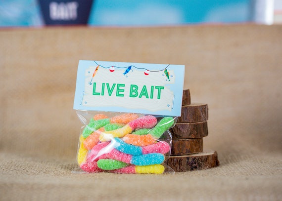 Live Bait Fishing Party Favor Tags - Printable Fishing Party Treat Bag -  Fishing Favor Bag - Fishing Treat Bag Topper by Printable Studio