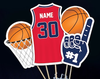 Basketball Centerpieces in Red White Navy - Printable Basketball Birthday Party Centerpieces - Red and Blue Basketball Centerpieces
