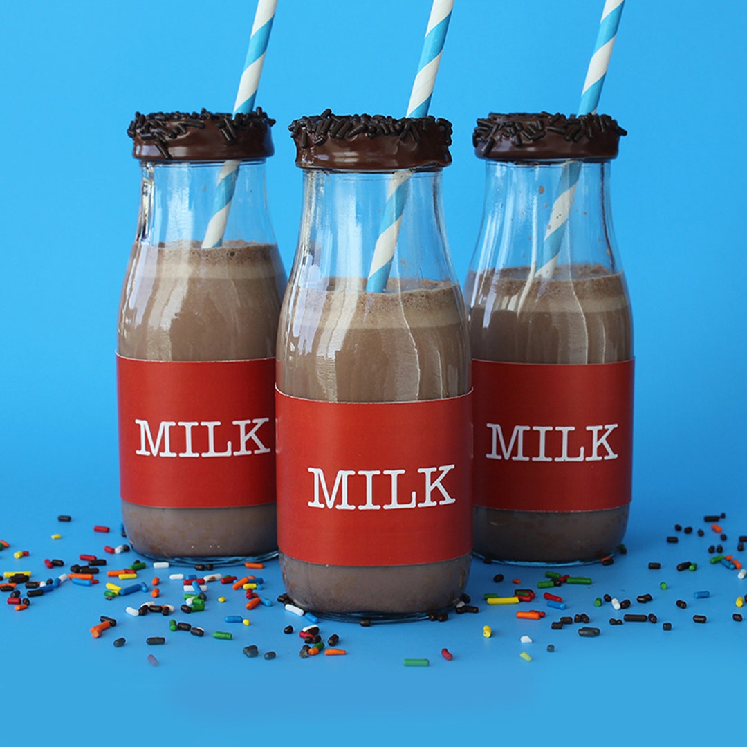 Milk Bottle Wrappers Instant Download MILK Label Printable Milk Bottle Labels in Red Blue and ...