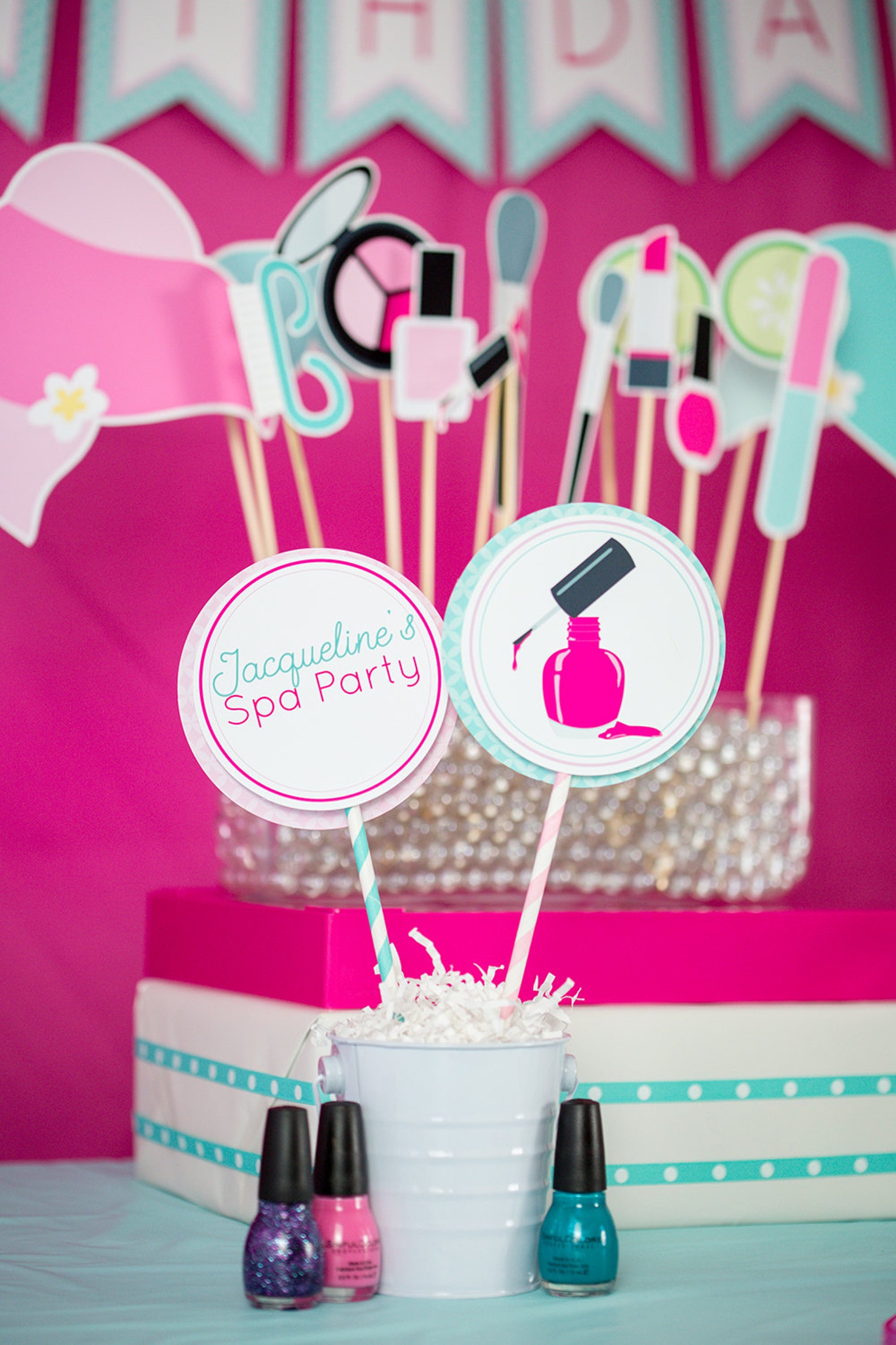 Spa Party Centerpieces Pink Spa Party Centerpieces Spa Etsy