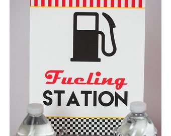 Fueling Station Sign Printable Race Car Party Fueling Station Sign Red Race Car Birthday Party Fueling Station Sign by Printable Studio