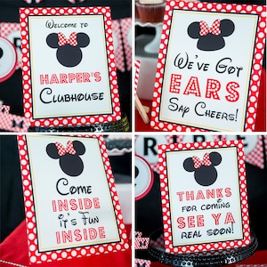 Minnie Birthday Sign Set Red Minnie Mouse Party Signs, Instant Download Red Minnie Mouse Birthday Signs, Printable Set Minnie Mouse Signs