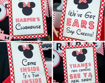 Red Minnie Mouse Party Signs - Instant Download Red Minnie Mouse Party Signs - Printable Set Minnie Mouse Signs by Printable Studio