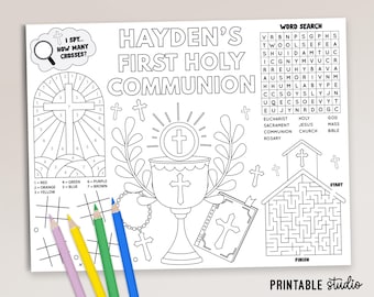 Editable Communion Placemat, First Communion Activity Page (digital file)