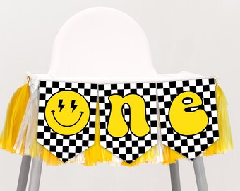 ONE Happy Dude High Chair Banner, First Birthday Happy Dude Banner in Yellow and Black (digital file)