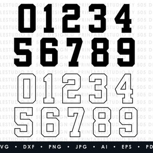 Números deportivos SVG - Números deportivos SVG - Imágenes prediseñadas de números deportivos - Archivo de corte de números universitarios para Cricut o Silueta