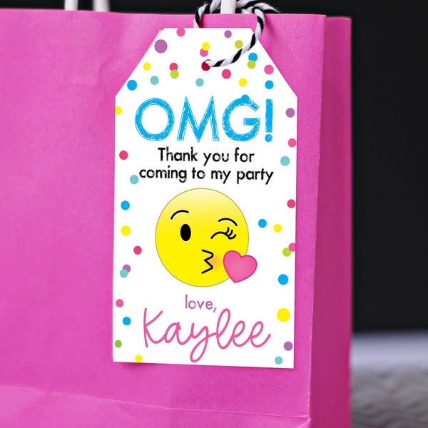 Emoji Favor Tags with Kissy Face Emoji - Printable Emoji Party Favor Tags - Instant Download Emoji Favors by Printable Studio