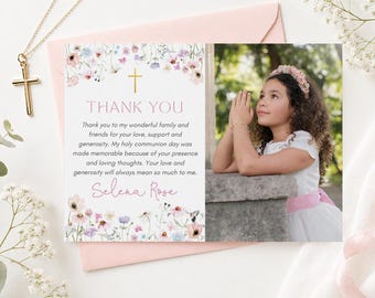 Wildflower First Communion Photo Thank You Card 3003 (Digital Download)
