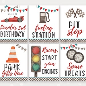 Editable Racing Party Sign Bundle, Instant Download Racing Birthday Party Signs, Set of Racing Signs, Printable Race Car Food and Favor Sign