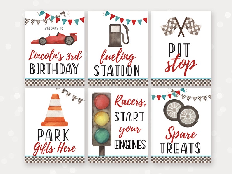 Colorable Racing Signs Editable Racing Party Sign Bundle, Instant Download Racing Birthday ...