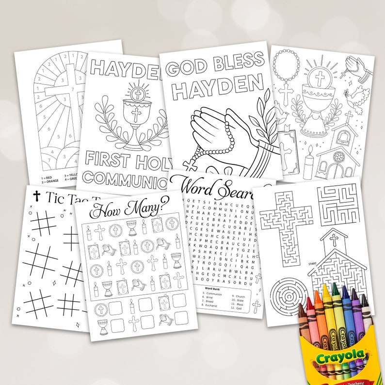 Editable Communion Coloring Pages, First Communion Activity Page First Communion Party Activities Printable Communion Coloring Page image 1