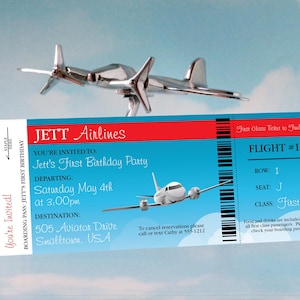 Airplane Boarding Pass Invitation INSTANT DOWNLOAD  - Printable Airplane Birthday Party Invitation by Printable Studio