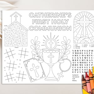 Editable Communion Placemat, First Communion Coloring Page, Communion Activity Page First Communion Party Activities Printable Communion image 2