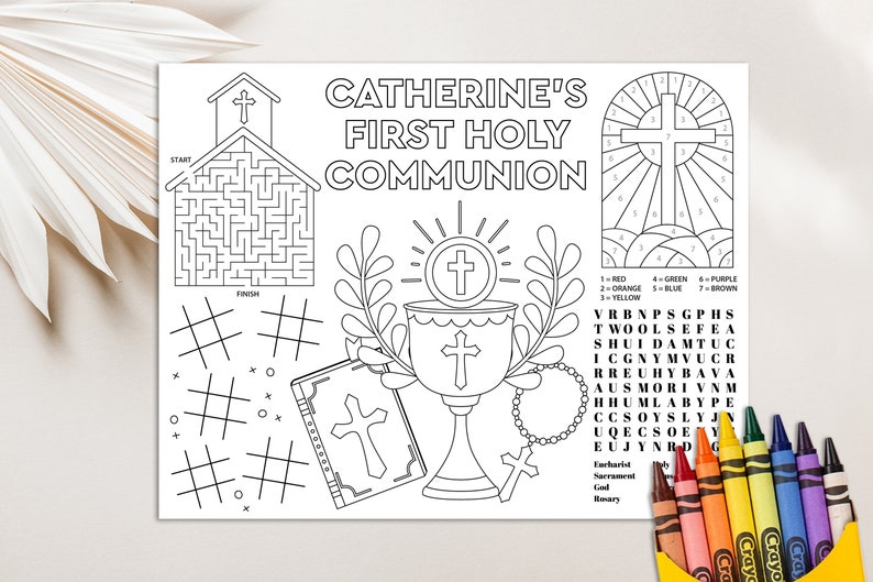 Editable Communion Placemat, First Communion Coloring Page, Communion Activity Page First Communion Party Activities Printable Communion image 2