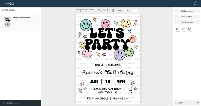 Editable Smiley Invitation Let's Party Smiley Face Birthday Invitation ...