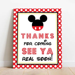 来てくれてありがとう、またすぐに会いましょうサイン - すぐにダウンロードできるミッキーマウスパーティーサイン - Printable Studio による印刷可能なミッキーマウスサイン