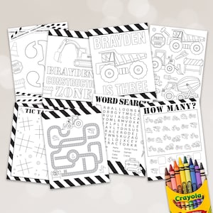 Bewerkbare Activiteitenpagina's Bouwfeest, Kleurplaten Bouwfeestspellen, Kleurplaten Verjaardagsfeestje vrachtwagens, Afdrukbare feestgames