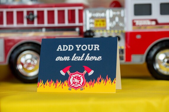 Firetruck Fire Truck Party Fireman Firefighter Tent Cards Dalmation Fire Truck Food Labels INSTANT DOWNLOAD Printable Place Cards