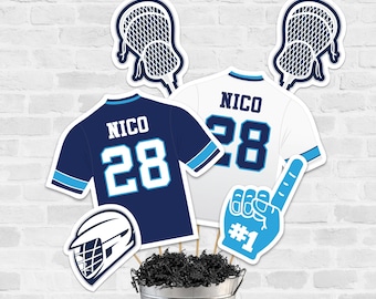 Lacrosse Centerpieces in Blue and Navy White - Printable Lacrosse Birthday Party Centerpieces - Lacrosse Banquet Decorations in Blue White