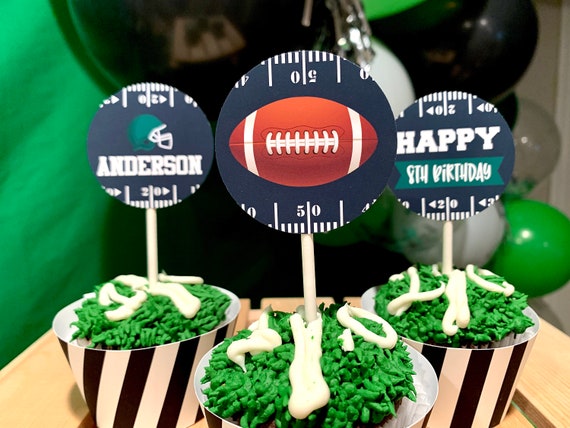 Football Cupcake Toppers in Green - Printable Football Party Cupcakes ...