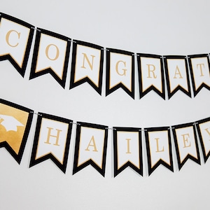 Striscione di laurea in oro nero - Download immediato dello striscione per la festa di laurea - Striscione di laurea stampabile con congratulazioni di Printable Studio