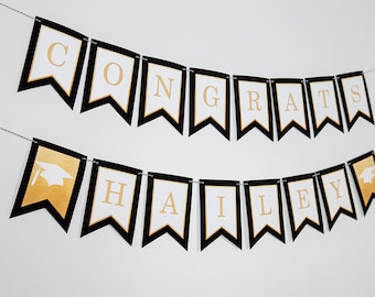 graduation banner in black gold instant download graduation etsy
