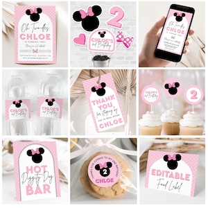 Editable Minnie Mouse Birthday Decorations in Pink Minnie Mouse Party HUGE Printable Set Girls 2nd Birthday Ideas Modern Minnie Decorations