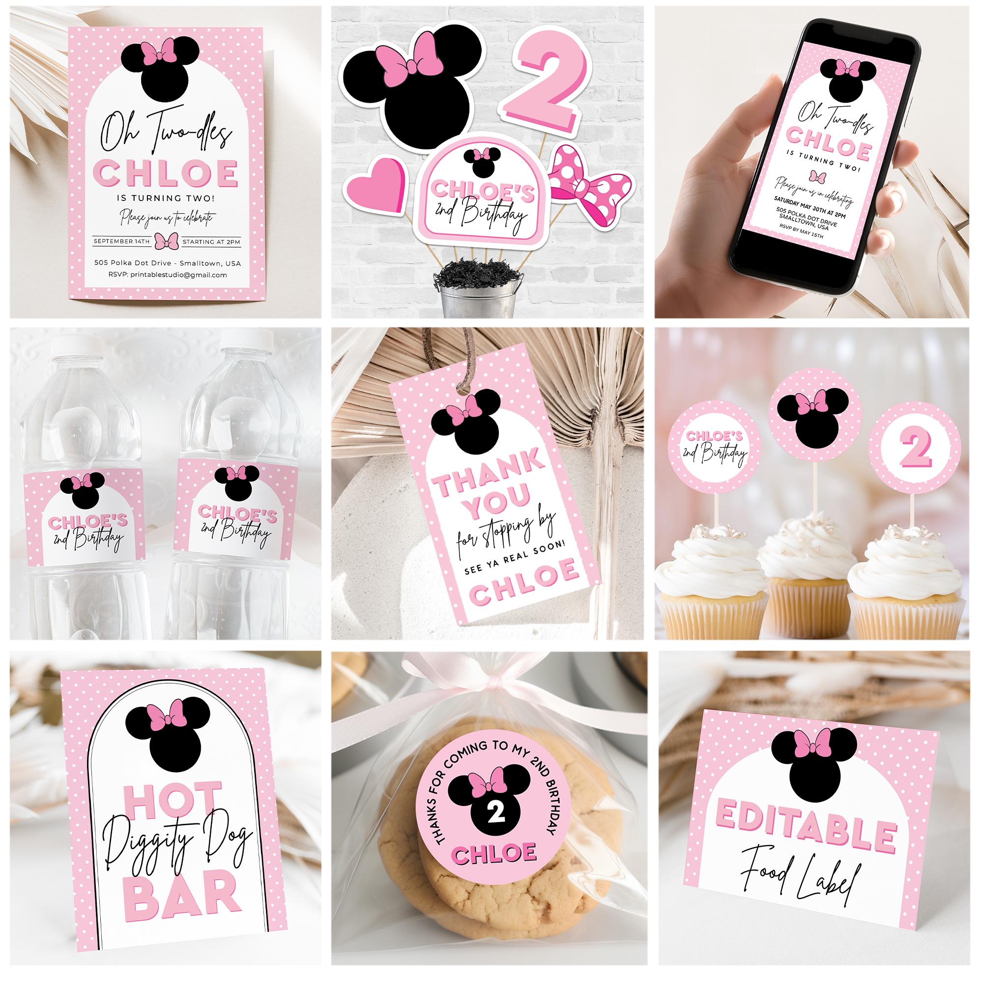 Editable Minnie Mouse Birthday Decorations in Pink Minnie Mouse Party HUGE Printable Set Girls 2nd Birthday Ideas Modern Minnie Decorations