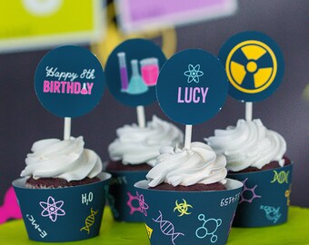 Editable Science Birthday Cupcake Toppers, Instant Download Science Cupcakes, Printable Scientist Cupcakes, Mad Scientist Cupcakes