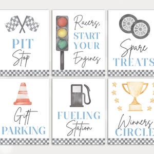 Race Car Birthday Sign Bundle in Blue, Fast 1 Racing Birthday Party Signs Set of Racing Signs, Printable Race Car Food and Favor Signs