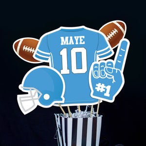 Football Centerpieces in Light Blue White - Printable Football Birthday Party Centerpieces - Light Blue White Football Table Decorations