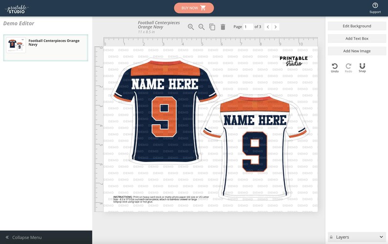 May include: Printable template for a football jersey with the text "NAME HERE" and the number "9" in orange and navy blue. The template is for a white jersey with orange and navy blue accents.