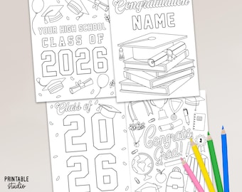 Páginas para colorir editáveis para formatura: Turma de 2026 - Modelo Canva 8016 (Download digital)