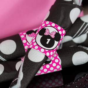 Minnie Mouse Napkin Ring in Bright Pink, Printable Minnie Party Silverware Wrapper, Minnie Napkins - Hot Pink Minnie Mouse Napkins
