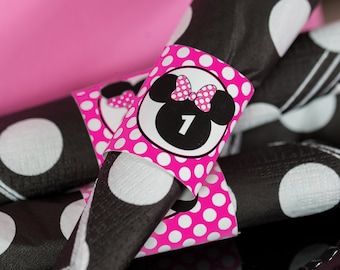 Minnie Mouse Serviettenring in Pink, druckbare Minnie Party Silberverpackung, Minnie Servietten - Pink Minnie Mouse Servietten