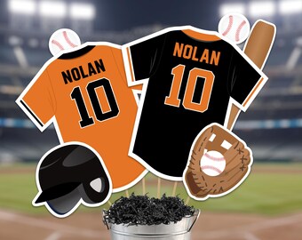 Baseball Centerpieces in Orange Black Printable Baseball Table Decorations Baseball Banquet Cutouts in Orange Black (digital file)