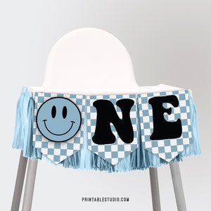 ONE Happy Dude Banner with Round Eyes Printable Blue Happy Dude ONE Banner One Happy Dude High Chair Banner Happy Dude Birthday Decorations