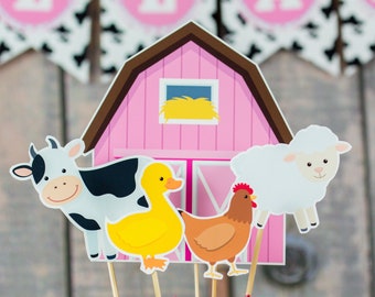 Farm Birthday Centerpieces in Pink, Instant Download Farm Party table Decorations, Farm Birthday Party Decorations, Barnyard Centerpieces
