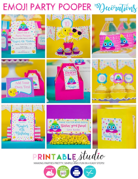 Emoji Party Decorations INSTANT DOWNLOAD Printable Party Pooper Birthday Party by Printable Studio Il_570xn