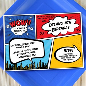 Superhero Birthday Invitation Boy, Comic Book Style Invitation, Blue Superhero Party Invitation, Superhero Birthday Invitation