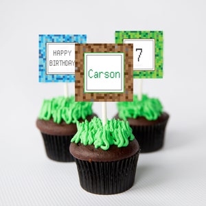 Video Game Cupcakes - Block Games Cupcake Topper - Printable Pixel Cupcake Toppers by Printable Studio