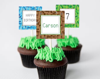 Video Game Cupcakes - Block Games Cupcake Topper - Printable Pixel Cupcake Toppers by Printable Studio