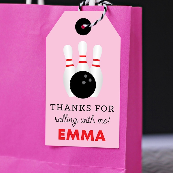 Girls Bowling Party Favor Tag - Instant Download Bowling Favor Tags Pink Bowling Thank You Tag Printable Bowling Favors by Printable Studio