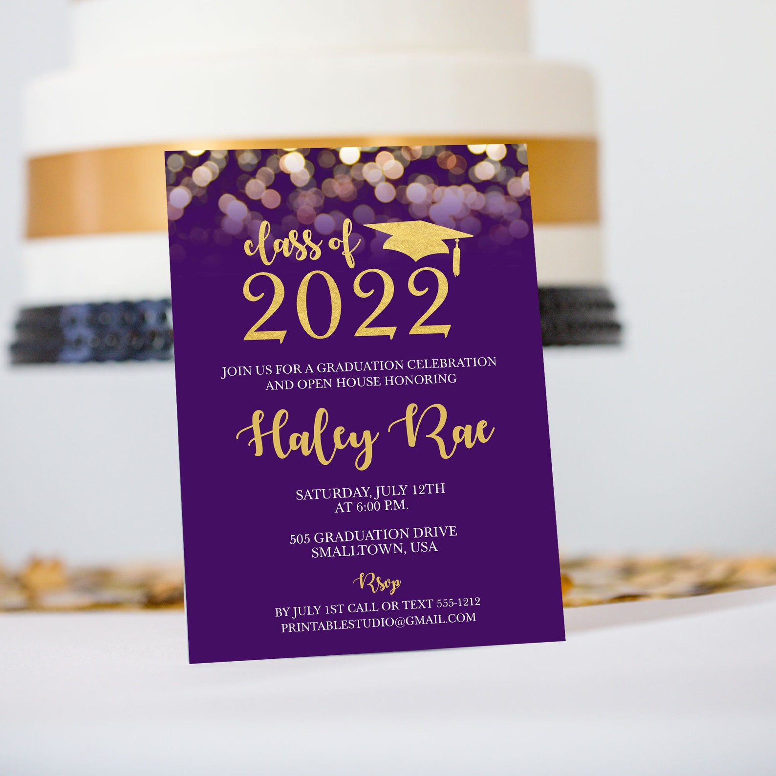 Purple and Gold Graduation Invitation Instant Download Etsy