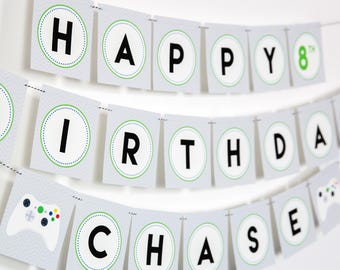 Editable Video Game Birthday Banner, Personalized Video Game Birthday Banner, Printable Video Game Banner, Instant Download Gamer Banner