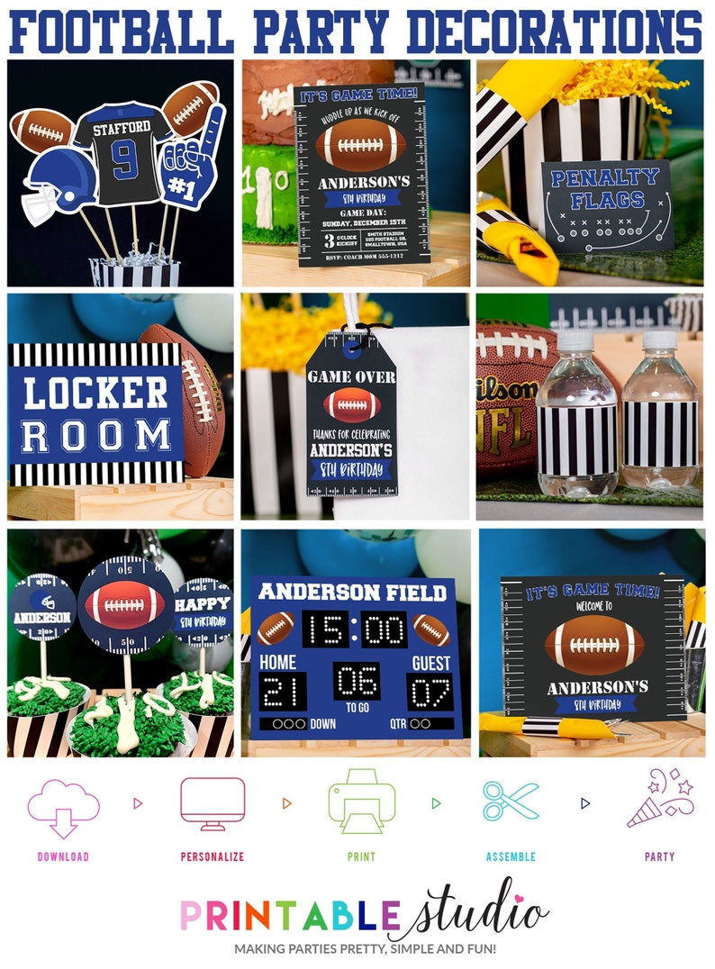 Blue Football Party Decorations Instant Download Football Etsy